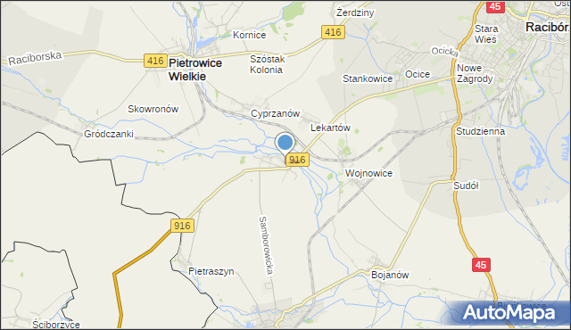 mapa Samborowice, Samborowice gmina Pietrowice Wielkie na mapie Targeo